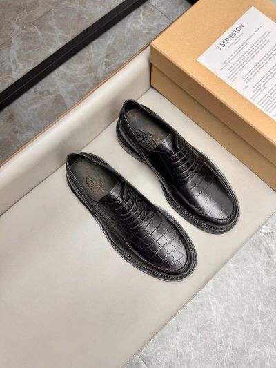 J.M.WESTON Black calfskin Leather Shoes-J.M.WESTON Man Business Leather Shoes